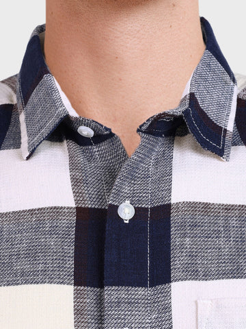 Men's Navy Blue Slim Fit Checked Casual Shirt