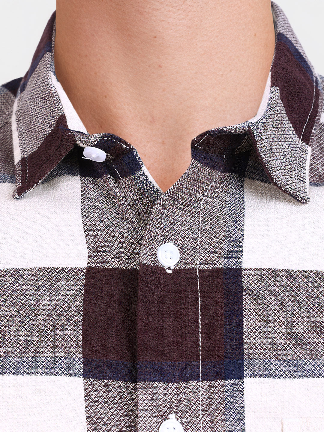 Men's Maroon Slim Fit Checked Casual Shirt