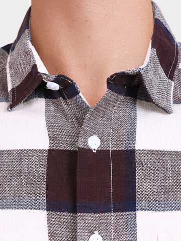Men's Maroon Slim Fit Checked Casual Shirt