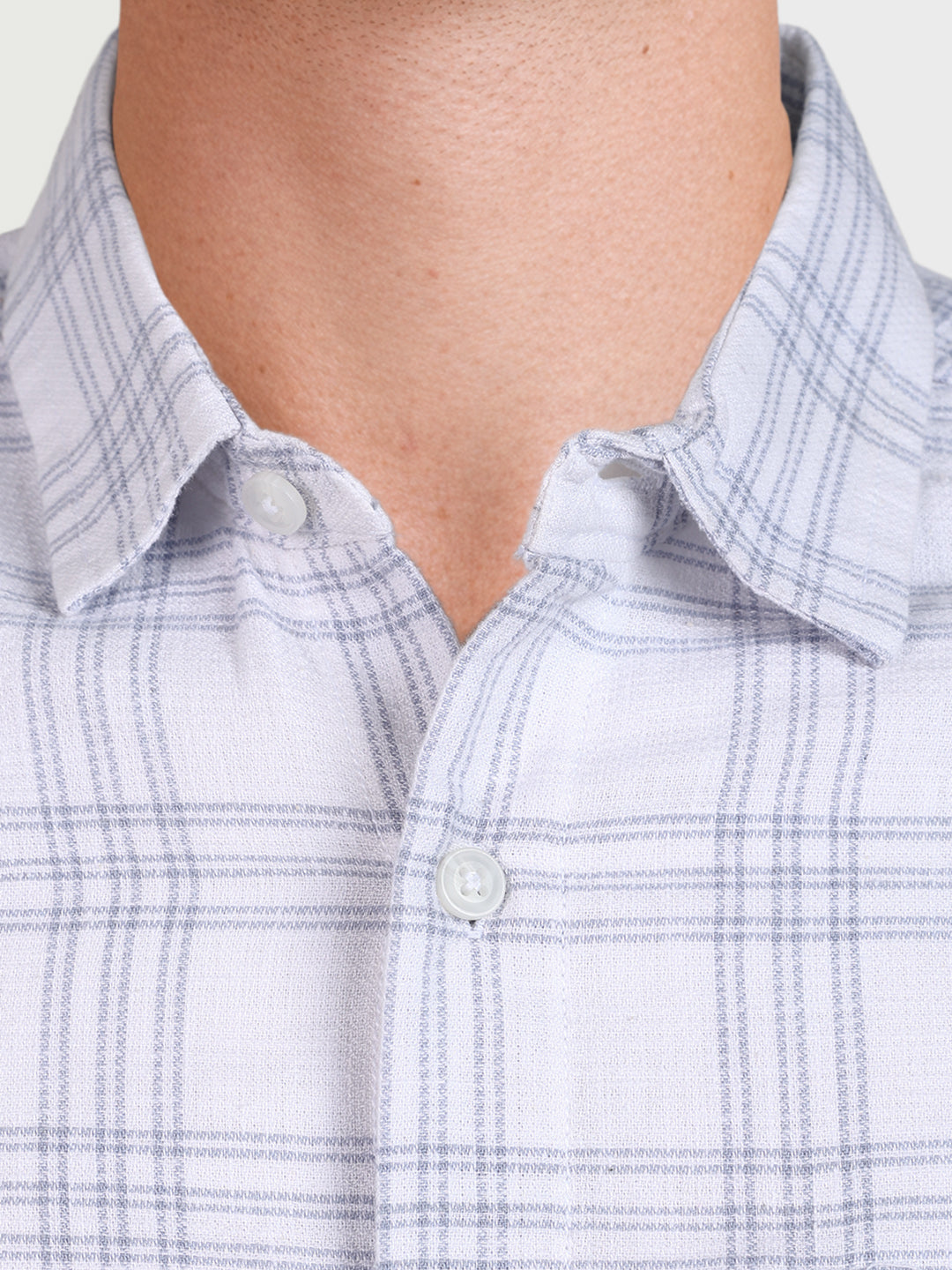 Men's White Slim Fit Checked Casual Shirt