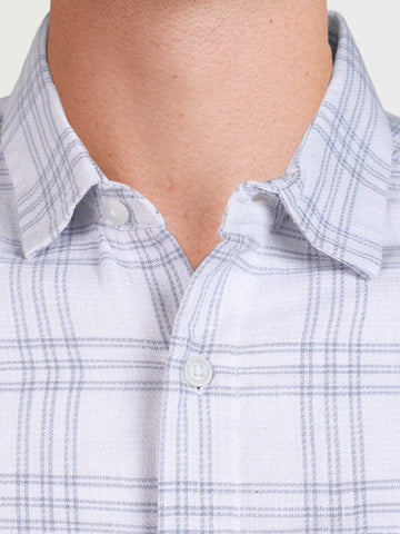 Men's White Slim Fit Checked Casual Shirt