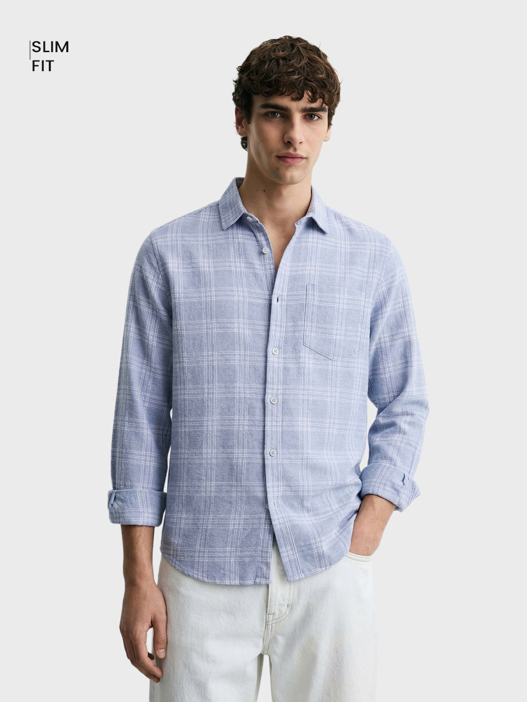 Men's Blue Slim Fit Checked Casual Shirt