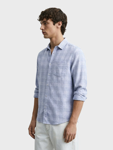 Men's Blue Slim Fit Checked Casual Shirt
