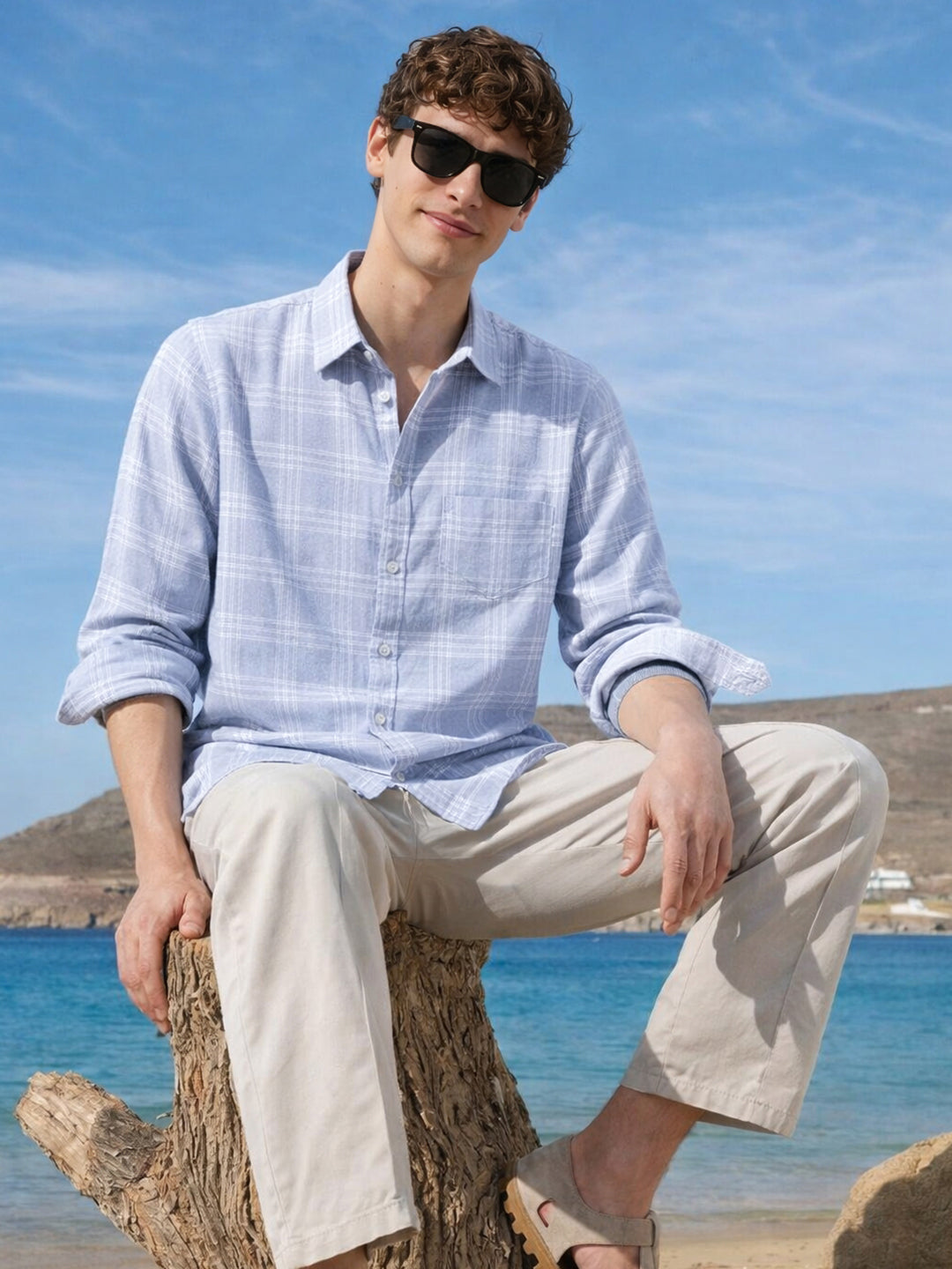Men's Blue Slim Fit Checked Casual Shirt