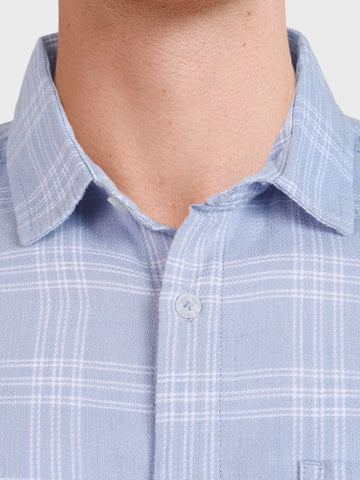 Men's Blue Slim Fit Checked Casual Shirt