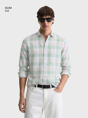 Men's Green Slim Fit Checked Casual Shirt