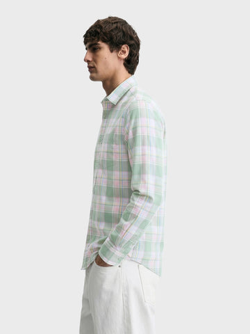 Men's Green Slim Fit Checked Casual Shirt