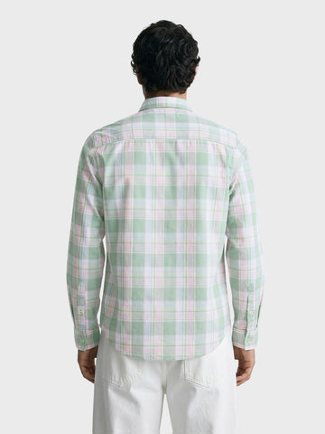 Men's Green Slim Fit Checked Casual Shirt