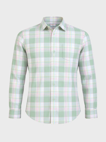 Men's Green Slim Fit Checked Casual Shirt