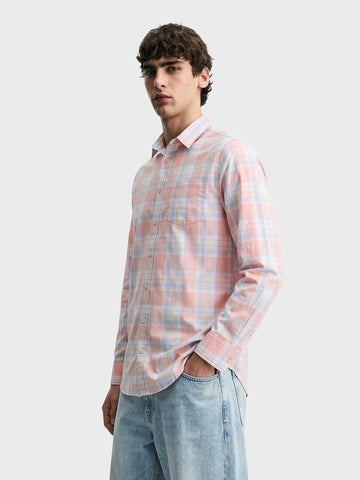 Men's Pink Slim Fit Checked Casual Shirt
