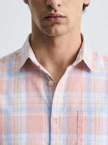 Men's Pink Slim Fit Checked Casual Shirt