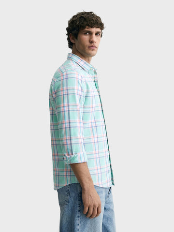 Men's Green Slim Fit Checked Casual Shirt