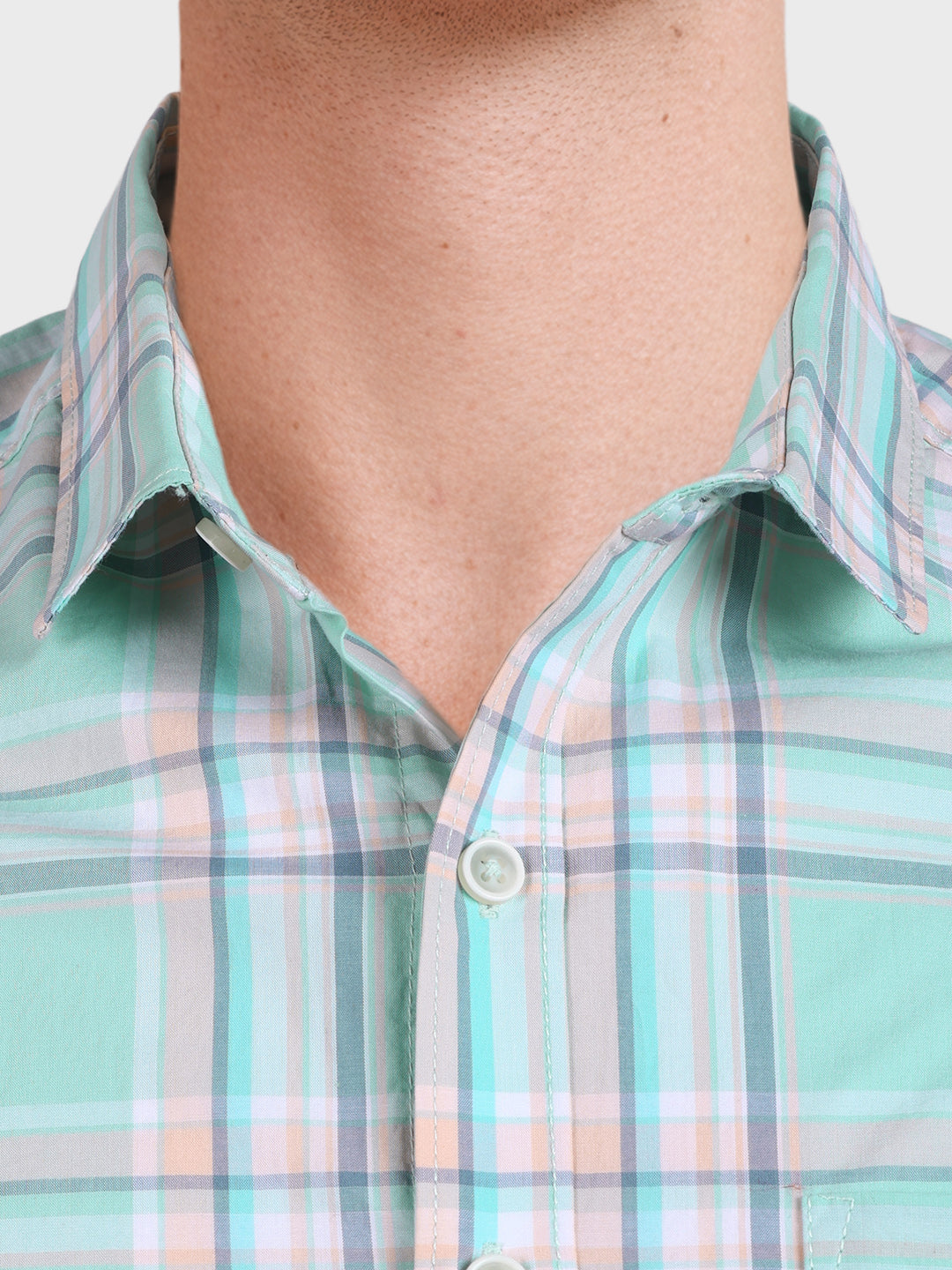 Men's Green Slim Fit Checked Casual Shirt