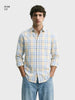Men's Cream Slim Fit Checked Casual Shirt