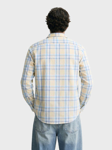 Men's Cream Slim Fit Checked Casual Shirt