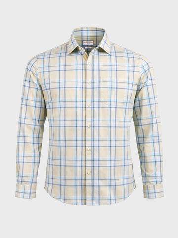 Men's Cream Slim Fit Checked Casual Shirt