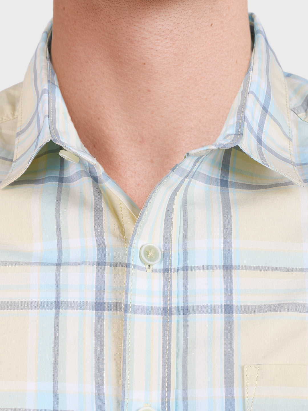 Men's Cream Slim Fit Checked Casual Shirt