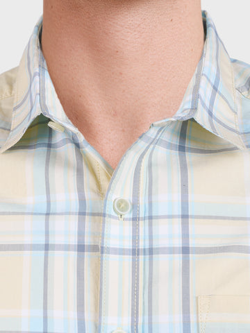 Men's Cream Slim Fit Checked Casual Shirt