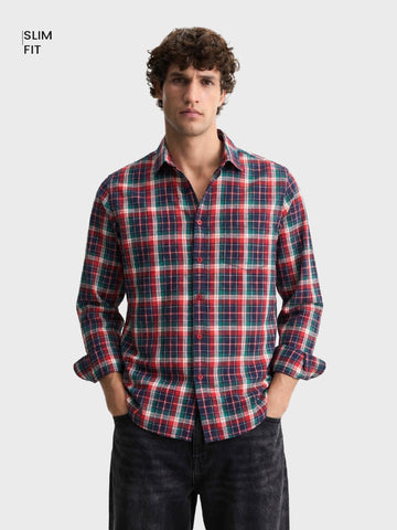 Men's Red Slim Fit Checkered Casual Shirt