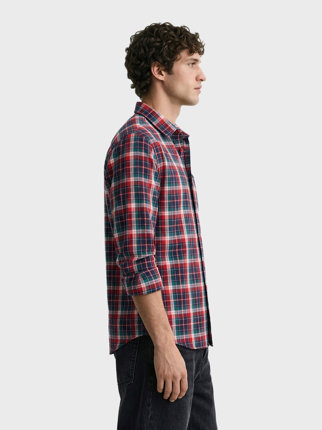 Men's Red Slim Fit Checked Casual Shirt