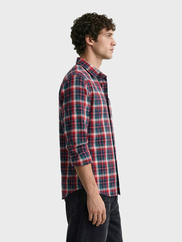 Men's Red Slim Fit Checkered Casual Shirt