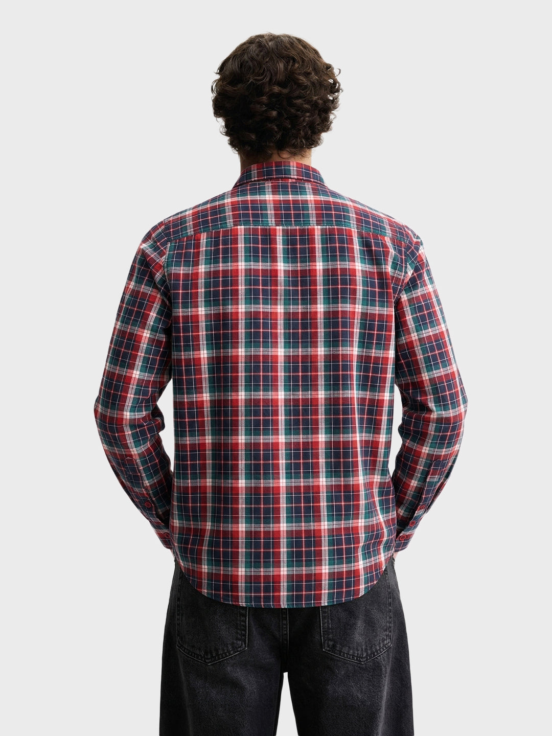 Men's Red Slim Fit Checked Casual Shirt
