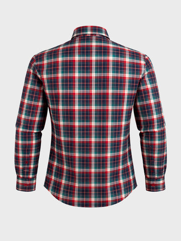 Men's Red Slim Fit Checkered Casual Shirt