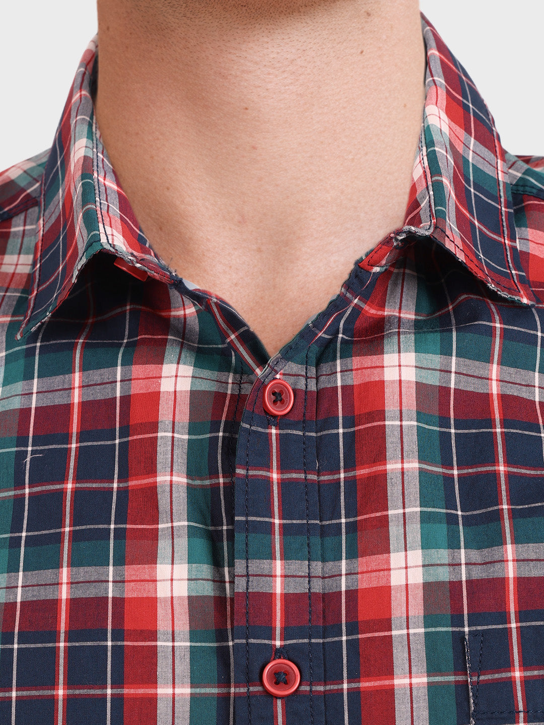 Men's Red Slim Fit Checked Casual Shirt