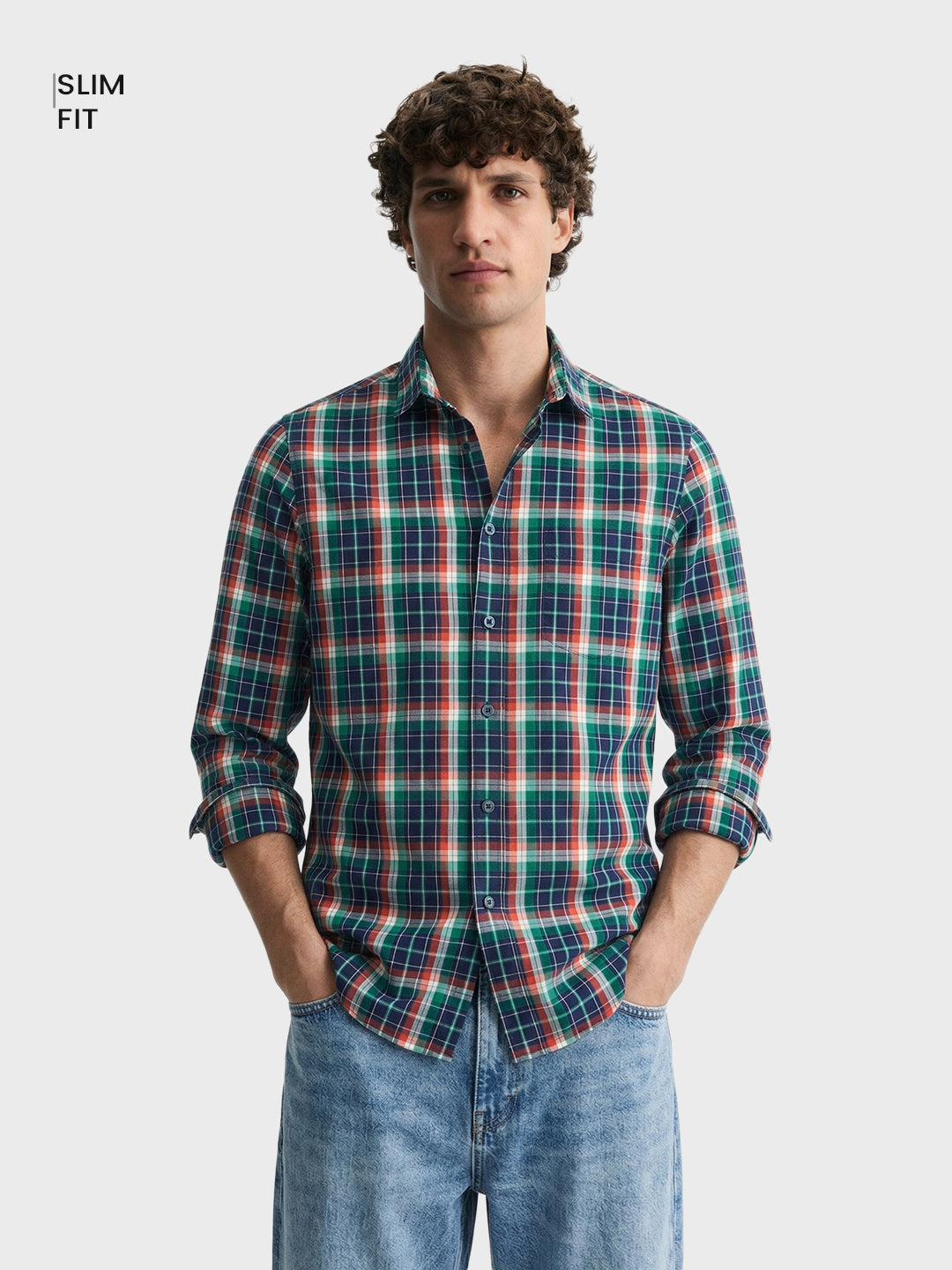 Men's Green Slim Fit Checked Casual Shirt