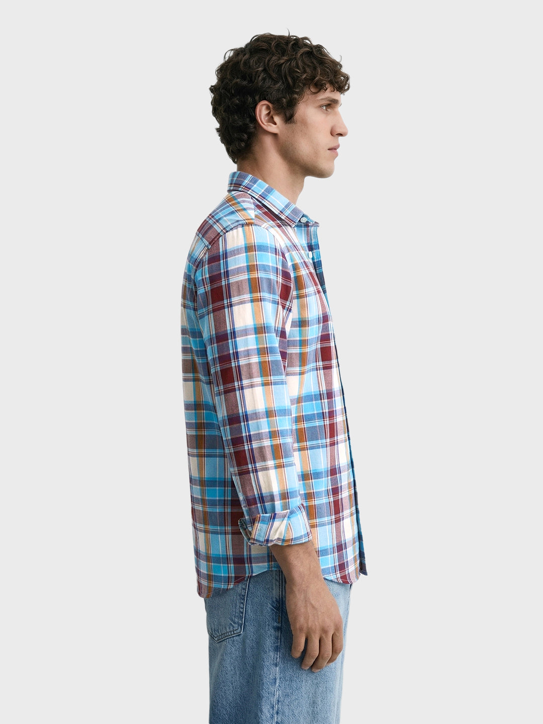 Men's Blue Slim Fit Checked Casual Shirt