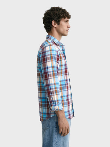 Men's Blue Slim Fit Checked Casual Shirt
