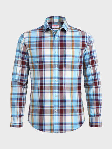 Men's Blue Slim Fit Checked Casual Shirt