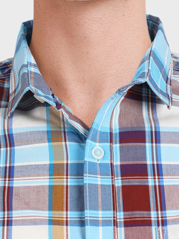 Men's Blue Slim Fit Checked Casual Shirt