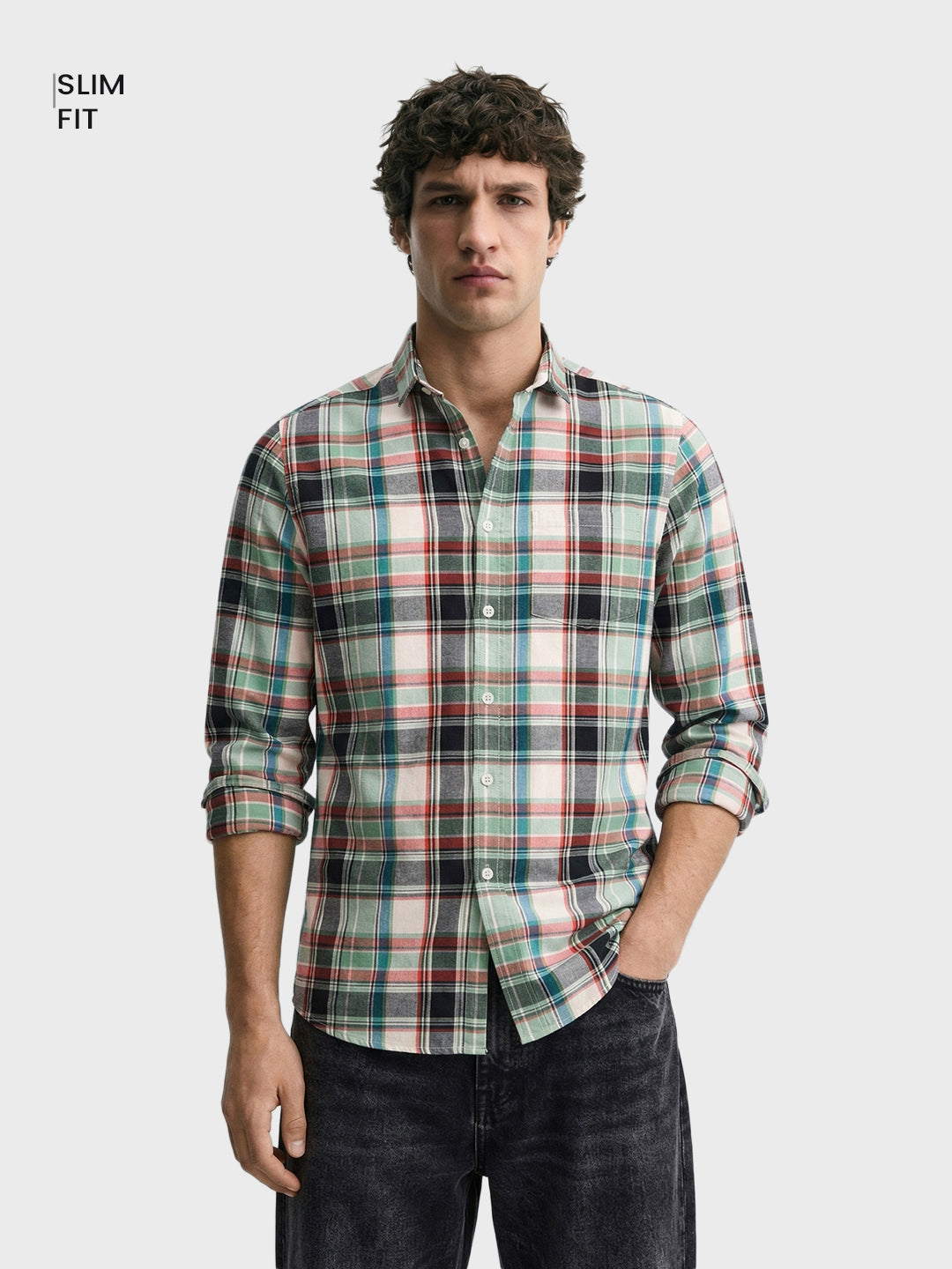 Men's Green Slim Fit Checked Casual Shirt