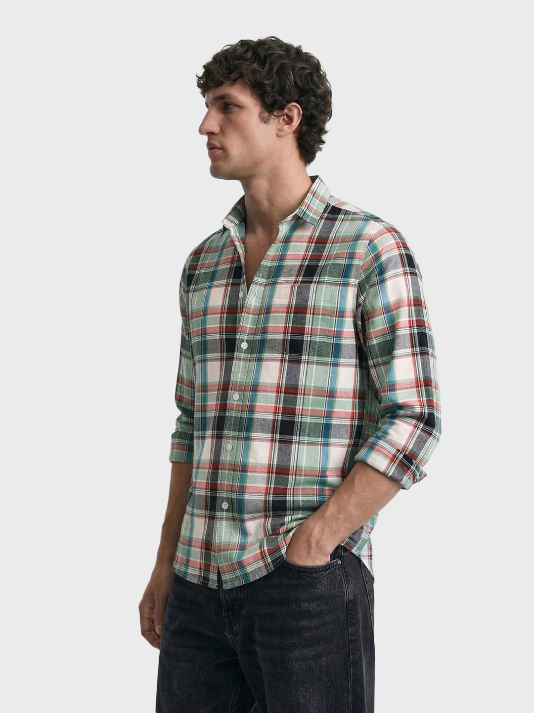 Men's Green Slim Fit Checked Casual Shirt