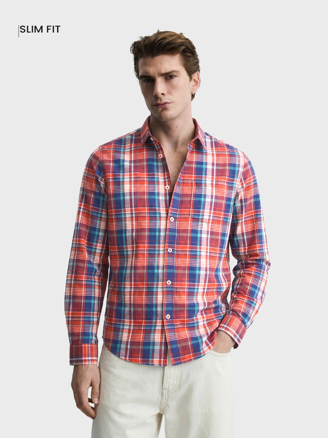 Men's Red Slim Fit Checked Casual Shirt