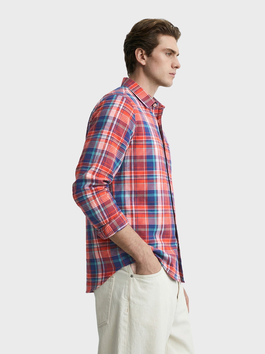 Men's Red Slim Fit Checked Casual Shirt