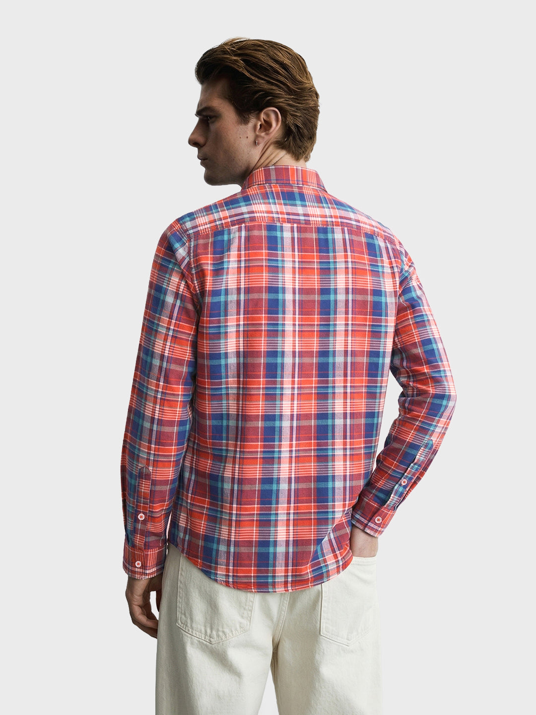 Men's Red Slim Fit Checked Casual Shirt