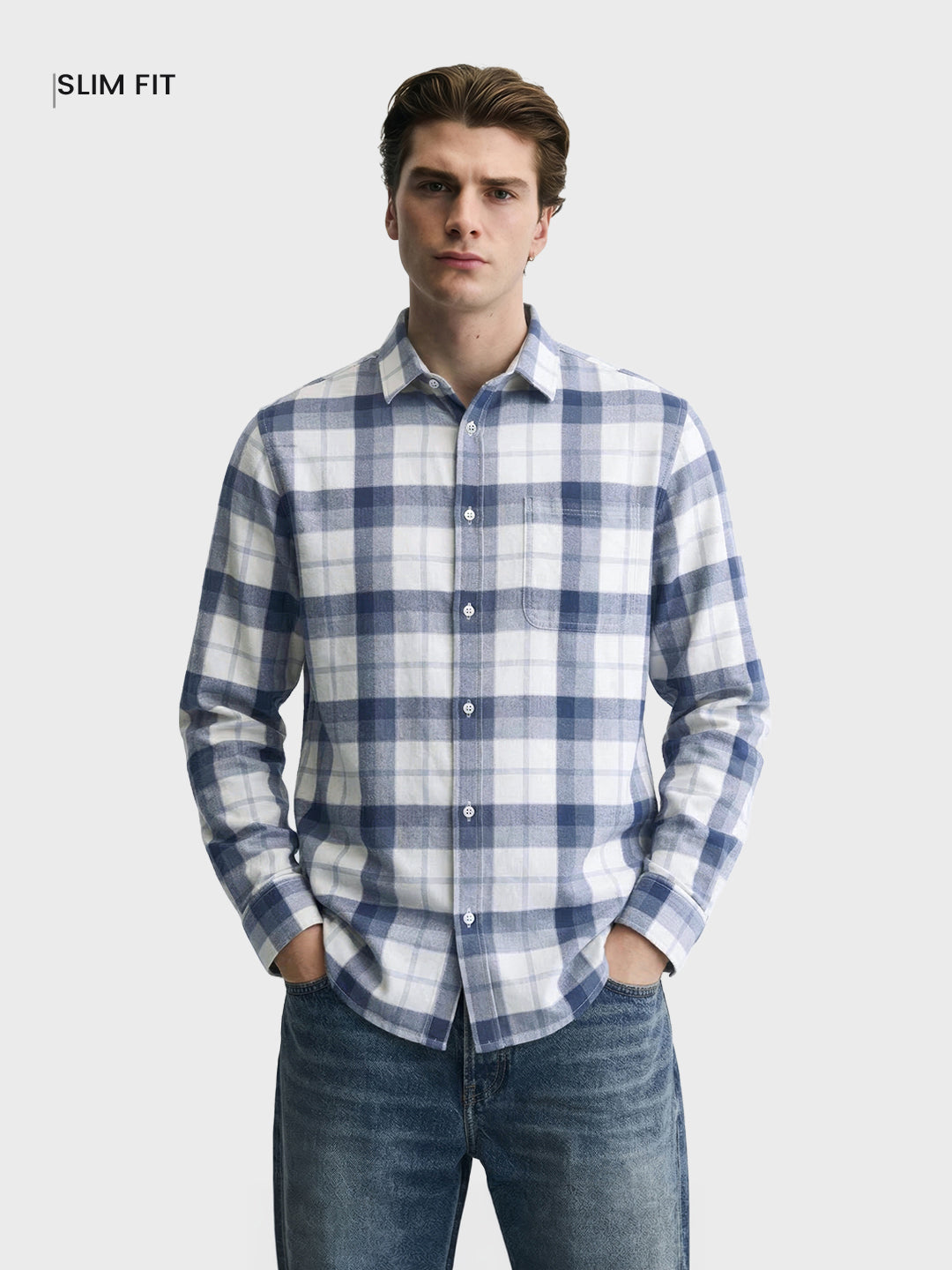 Men's Teal Slim Fit Checkered Casual Shirt