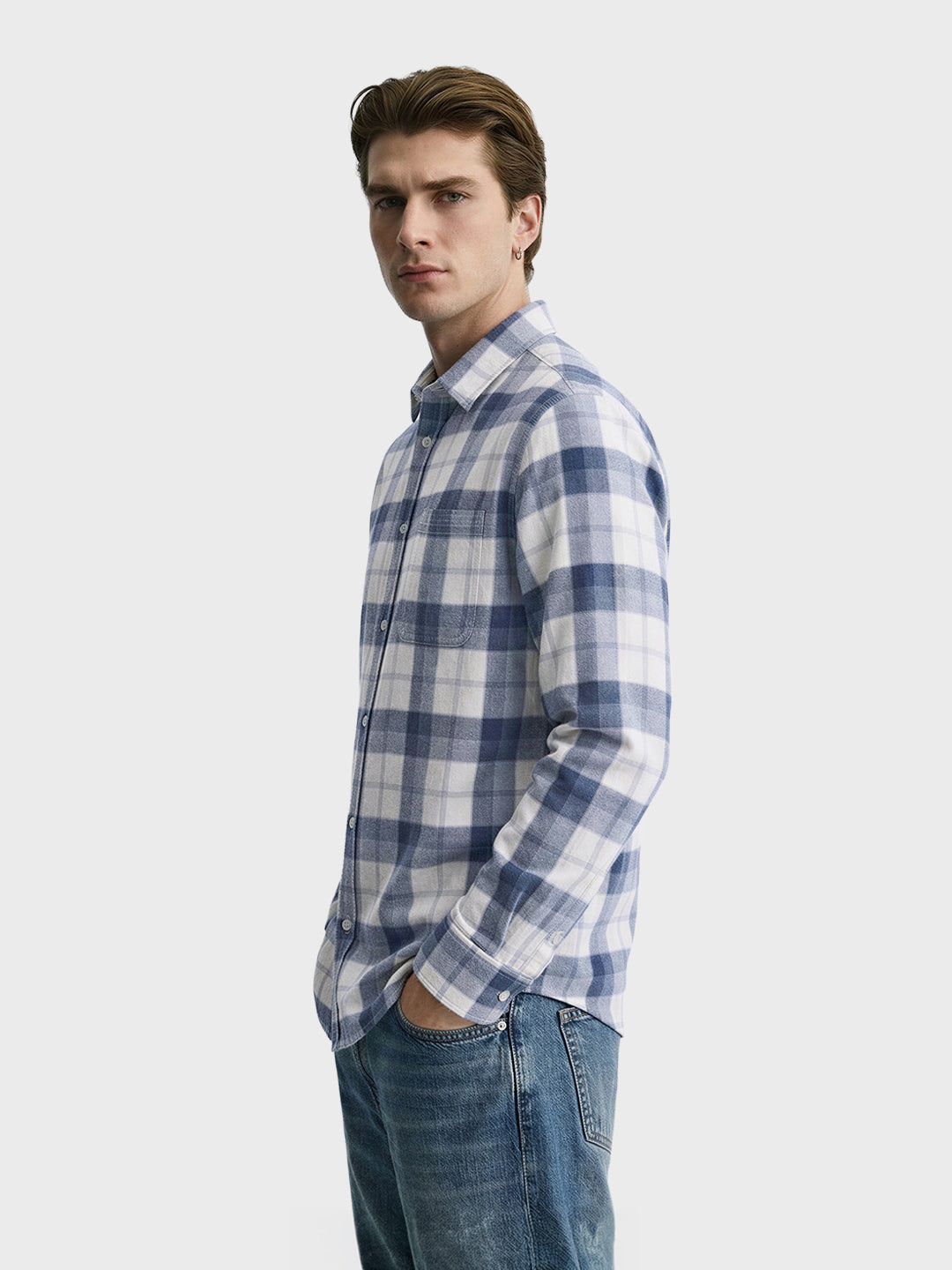 Men's Teal Slim Fit Checkered Casual Shirt