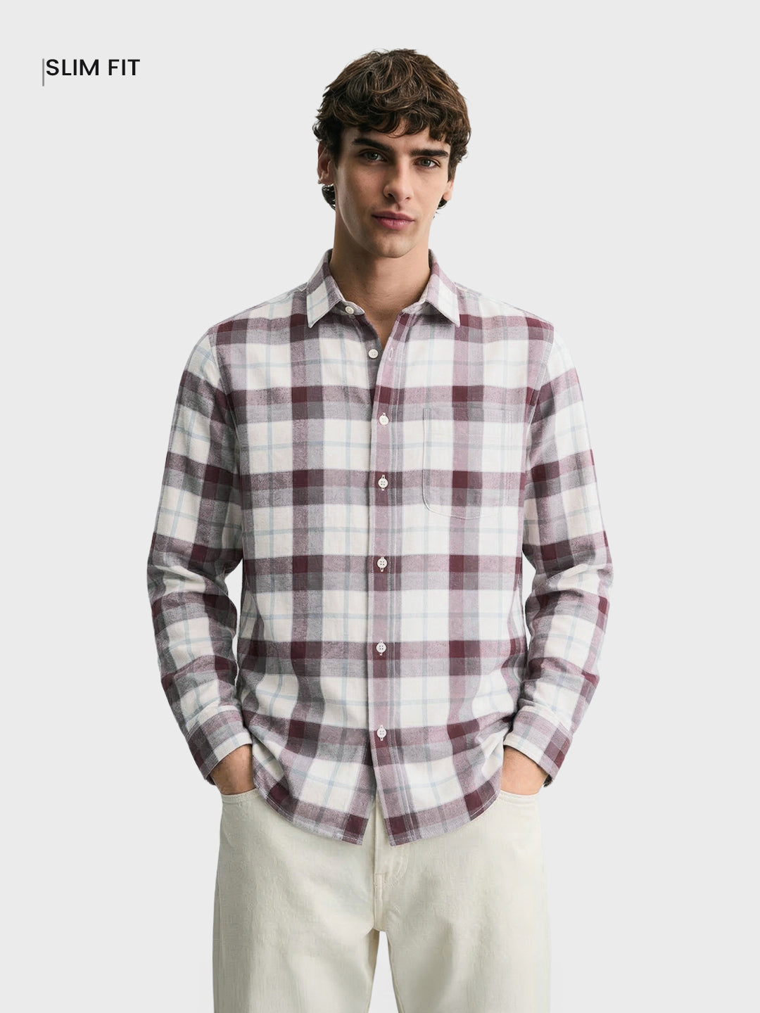Men's Brown Slim Fit Checkered Casual Shirt