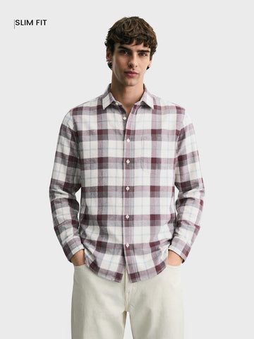 Men's Brown Slim Fit Checkered Casual Shirt