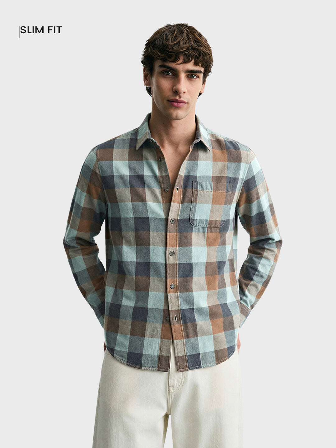 Men's Brown Slim Fit Checkered Casual Shirt