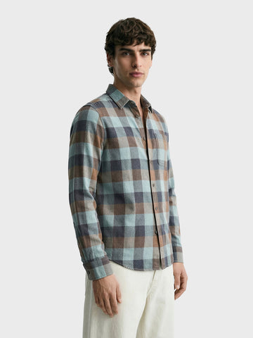 Men's Brown Slim Fit Checkered Casual Shirt