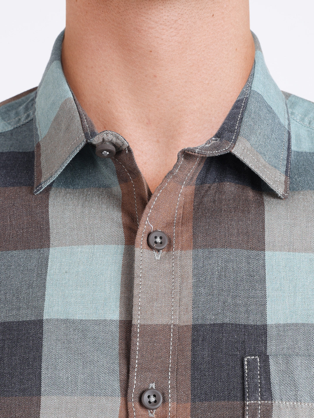 Men's Brown Slim Fit Checkered Casual Shirt