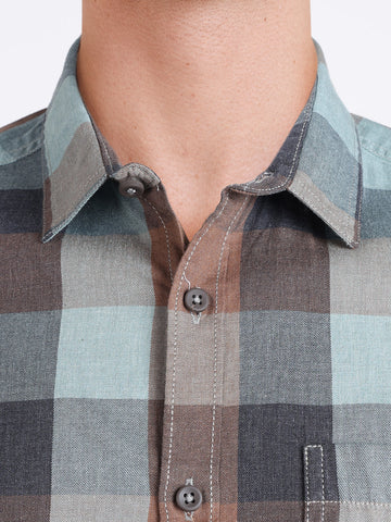 Men's Brown Slim Fit Checkered Casual Shirt