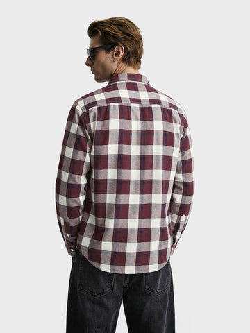 Men's Maroon Slim Fit Checkered Casual Shirt