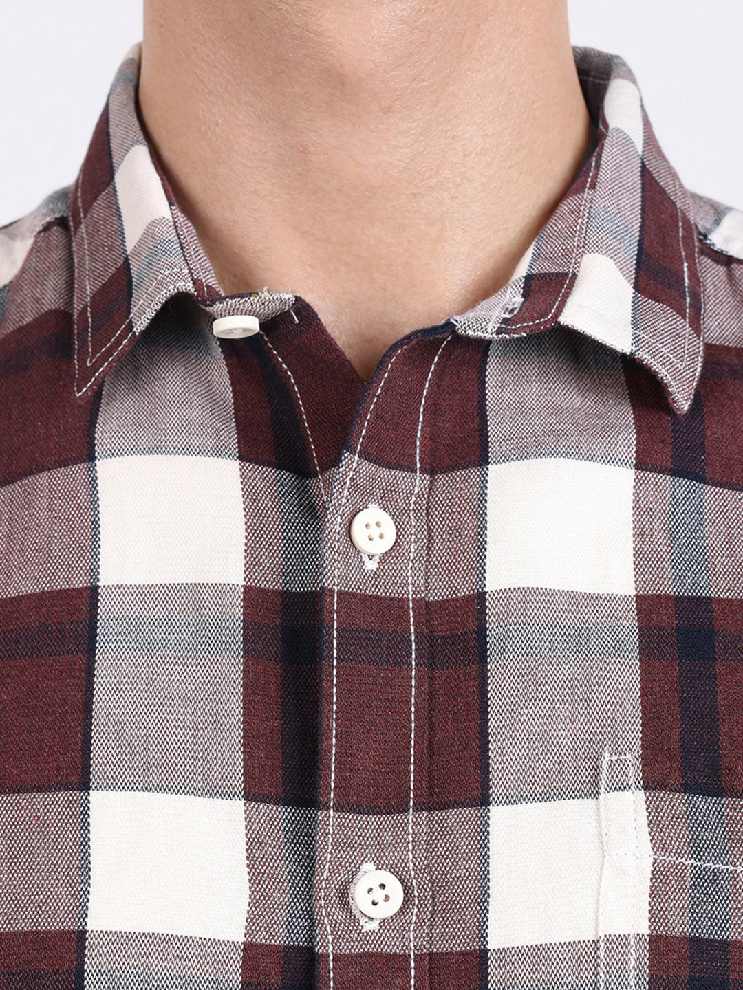 Men's Maroon Slim Fit Checkered Casual Shirt