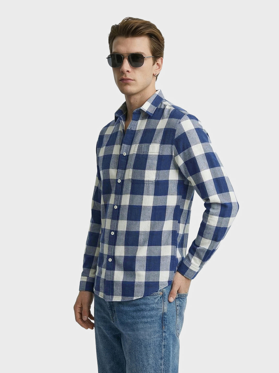Men's Blue Slim Fit Checkered Casual Shirt