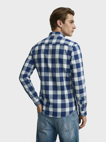 Men's Navy Blue Slim Fit Checkered Casual Shirt